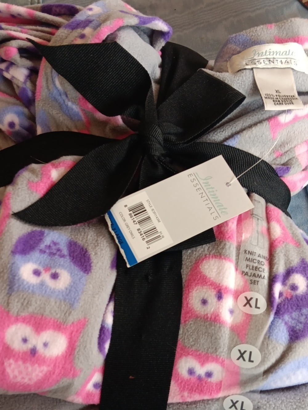 Intimate Essentials XL Microfleece Pajama Set - Owl Print (Gray, Pink, Purple)